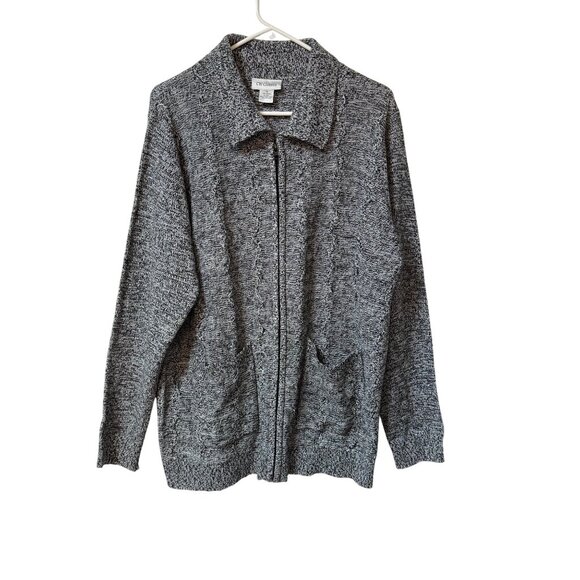 CW Classics Cable Knit Cardigan Sweater Size 1X Textured Zip Up Black White - Picture 13 of 14